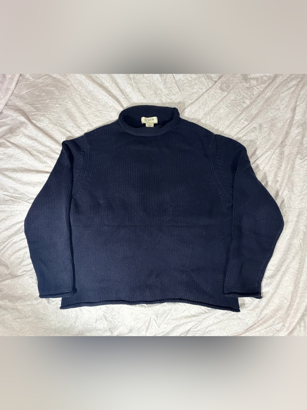Vintage J.Crew 100% Cotton Rollneck Sweater Navy Blue Chunky Knit Size Large Men